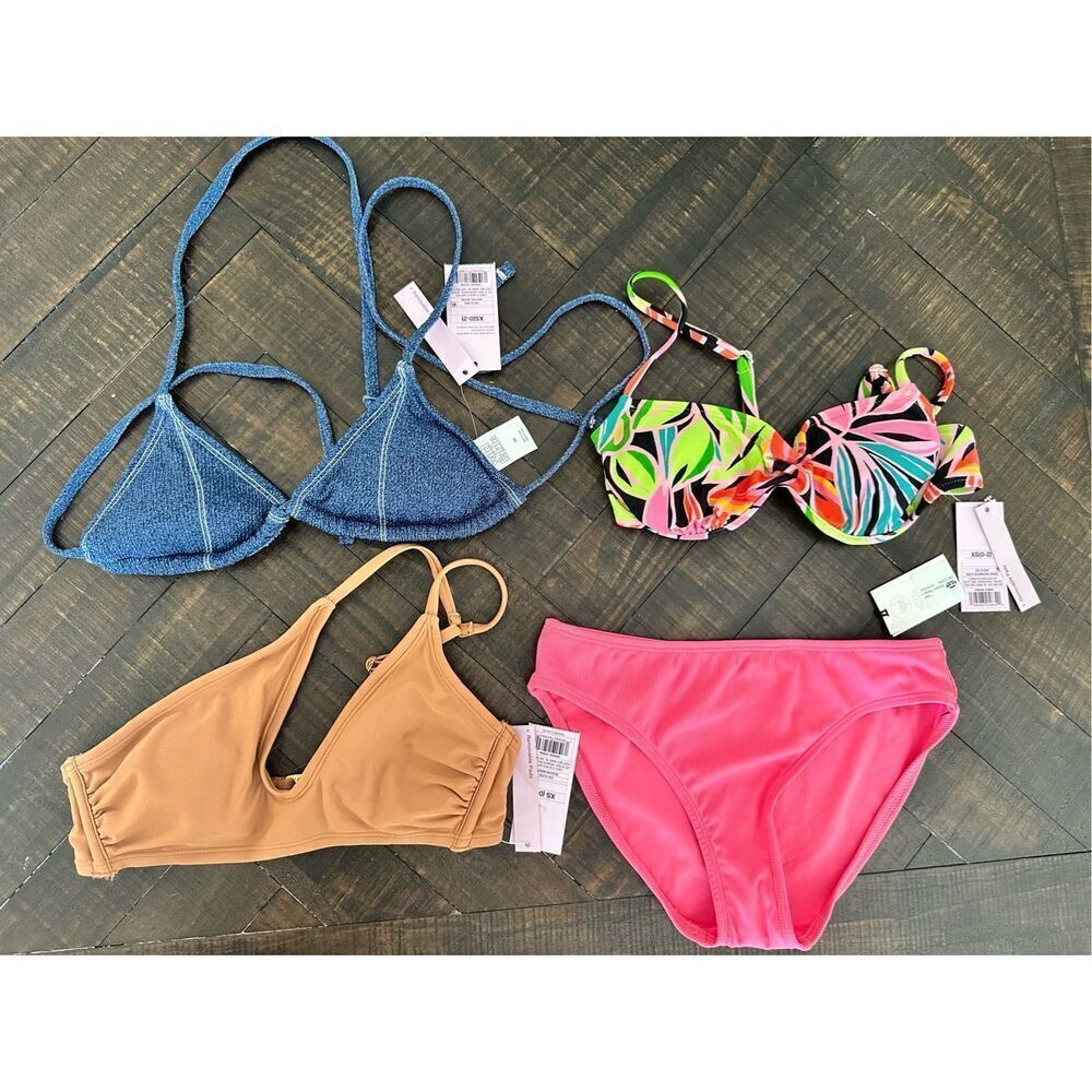 🌸 Target Brands Pink and Blue 4 Piece Bikini Swim Separates Bundle Size XS